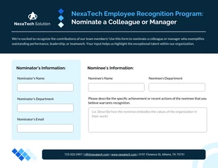 Free interactive Template: Programa de Reconocimiento de Empleados: Formularios de Nominación de Recursos Humanos