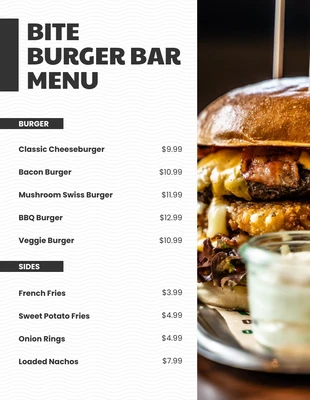 Free  Template: Schwarz-weißes, minimalistisches Burger-Mittagsmenü