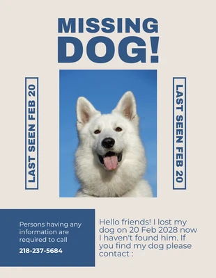 Free  Template: Cream Minimalist Missing Dog Flyer