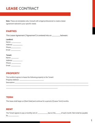 premium  Template: Contrato de arrendamiento limpio y simple en blanco, rojo y negro