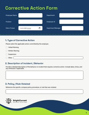 premium interactive Template: plantilla de formulario de acción correctiva