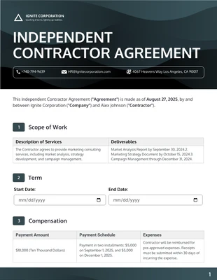 business  Template: Contratto di Accordo di Appaltatore Indipendente