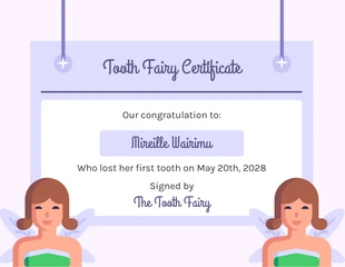 Free  Template: Light Purple Simple Illustration Tooth Fairy Certificate