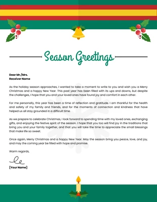 Free  Template: White And Green Simple Illustration Season Greetings Christmas Letterhead Template