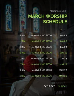 Free  Template: Grunge Vibrant Neon Month Worship Schedule Template