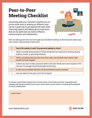 Free  Template: Peer-to-Peer Meeting Workplace Checklist