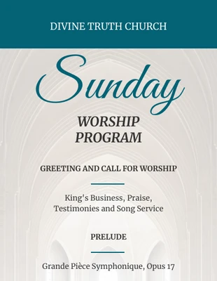 Free  Template: Programme de l'événement de culte du dimanche de l'église