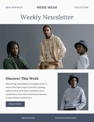Free  Template: Boletim Informativo de Moda para Homens Brancos Simples