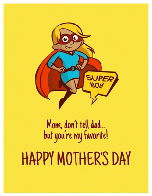 Free  Template: Tarjeta amarilla divertida para el Día de la Madre