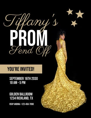 Free  Template: Black and Gold Modern Prom Send-Off Flyer