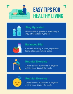 premium  Template: Light Yellow And Blue Minimalist Tips Healthy Living Infographic Poster