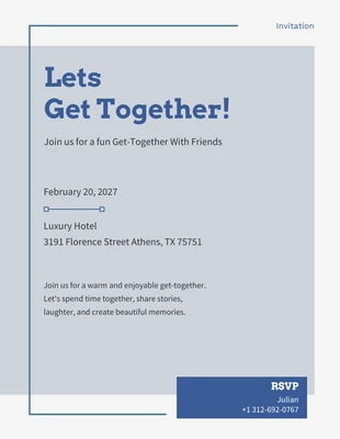 Free  Template: Simple Blue Get Together Invitation