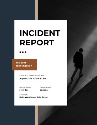 Free  Template: Dark Blue And Brown Incident Report