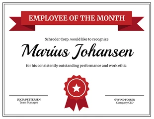 premium  Template: Certificat de reconnaissance mensuelle de l'employé rouge