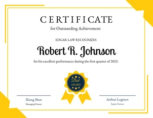 premium  Template: Yellow Certificate Of Recognition
