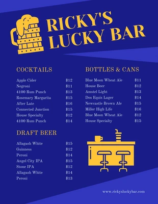 Free  Template: Blue And Yellow Simple Pub Menu