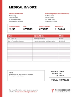 Free  Template: Corporate Medical Billing Invoice