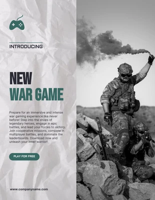 Free  Template: ملصق لألعاب الحرب الجديدة باللون الرمادي الفاتح