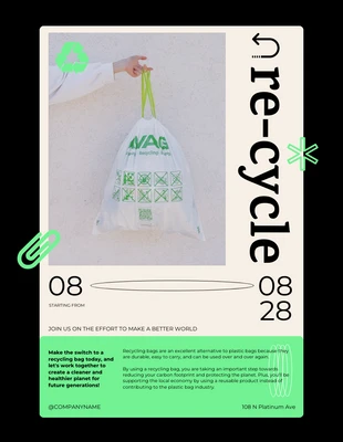 Free  Template: Affiche du programme de sacs de recyclage noir, crème et vert