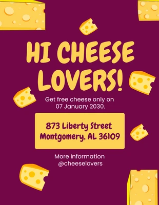 Free  Template: Púrpura Cute Illustration Cheese Lover Flyer