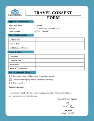 Free  Template: Travel Consent Form