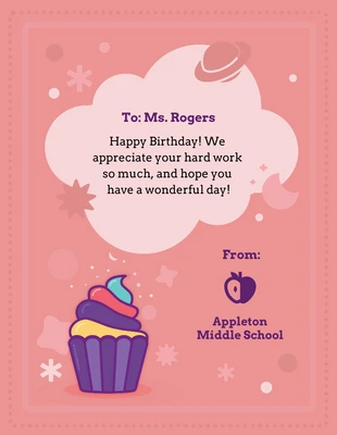 Free  Template: Teacher Birthday Card
