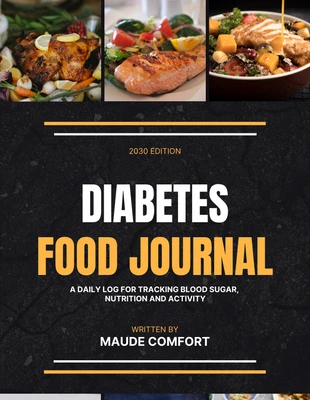 Free  Template: Portada del libro del diario de alimentos de la diabetes con fotografía moderna negra