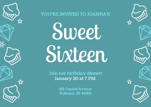 Teal Sweet 16 Invitation