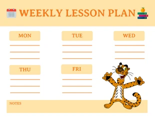 Free  Template: White And Light Yellow Tiger Theme Illustration Weekly Lesson Plan Schedule Template