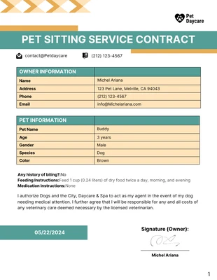 Free  Template: Modello di contratto per pet sitter