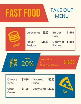 Free  Template: Red And Orange Parallelogram Take Out Menu