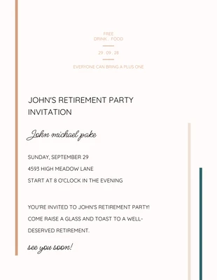 Free  Template: Invitación minimalista en tonos pastel y negro para una fiesta de jubilación