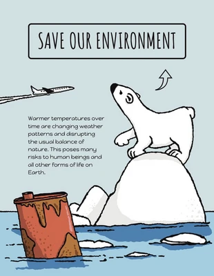 Free  Template: Póster Ilustração Simples Azul Salve Nosso Meio Ambiente