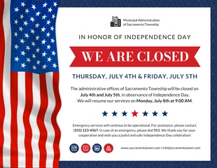 business  Template: نشرة إعلانية لإشعار إغلاق عطلة عيد الاستقلال