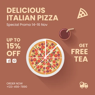 Free  Template: Brown Simple Illustration Itailian Pizza Instagram Banner