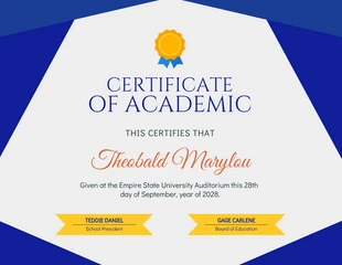 Free  Template: Certificado Académico Geométrico Azul y Amarillo