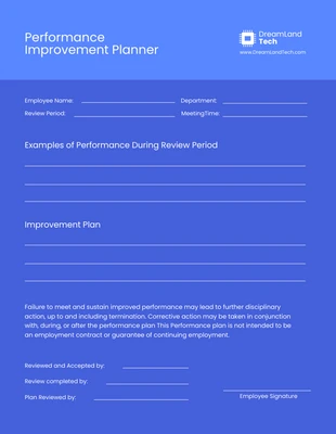 Free  Template: Planejador de melhoria de desempenho azul claro