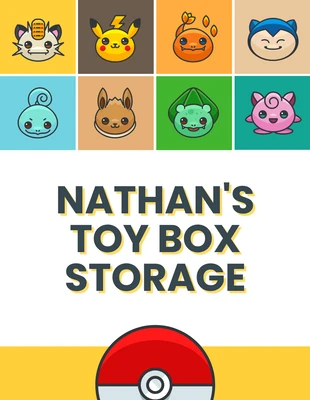 premium  Template: Etiqueta de armazenamento de brinquedos com tema Pokémon colorido