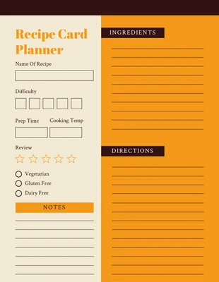 Free  Template: Planejador de cartões de receitas minimalistas amarelos