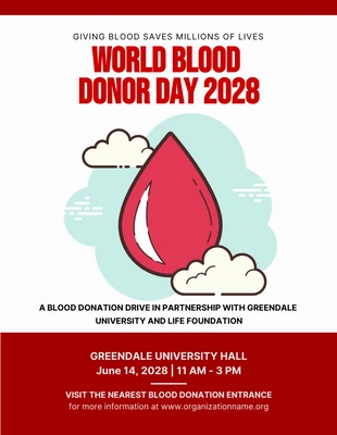 Free  Template: ملصق توضيحي باللونين الأبيض والأحمر لليوم العالمي للمتبرعين بالدم