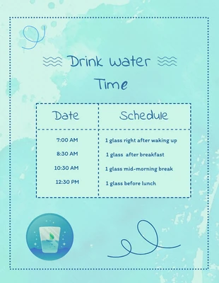 Free  Template: Horaire vert Modèle simple de temps pour boire de l'eau