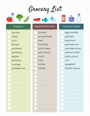 premium  Template: Custom Food Grocery Checklist