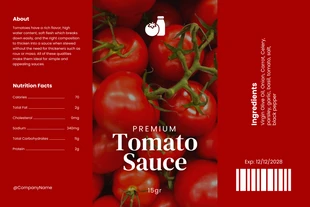 Free  Template: ملصق طعام لصلصة الطماطم الحمراء الحديثة