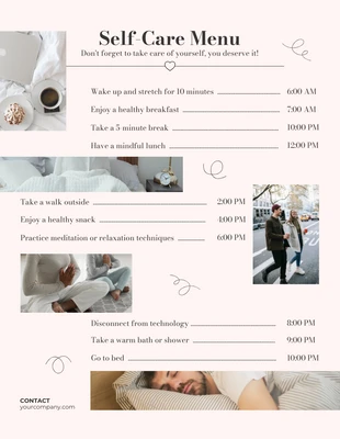 Free  Template: Soft Pink Self Care Schedule Template