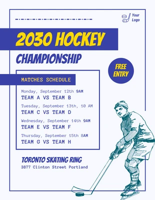 Free  Template: Flyer minimaliste bleu clair pour le championnat de hockey