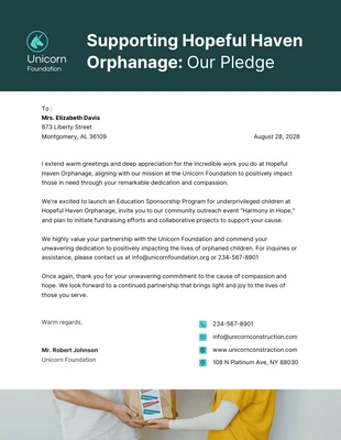 Free  Template: Modern Clean Emerald Cyan Charity Letterhead