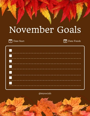 Free  Template: Modelo de metas para novembro marrom e moderno de outono