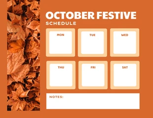 Free  Template: Orange und hellgelb sauberes design oktober festliche zeitplan vorlage