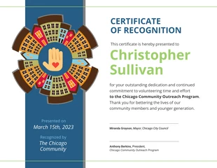 Free  Template: Community Volunteer Certificate of Recognition