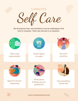 Free  Template: Soft Peach 5 Minutes Self Care Mental Health Awareness Poster
